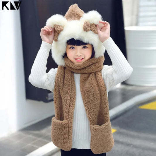 kids 3 in 1 warm plush winter hat