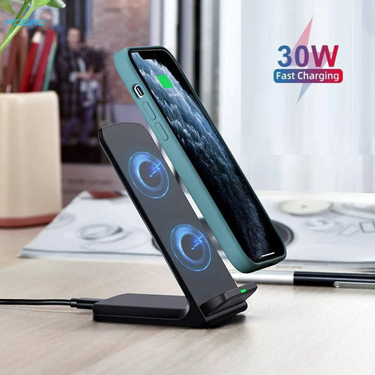 30W Wireless Charger Stand – Fast Charging Dock for iPhone & Samsung